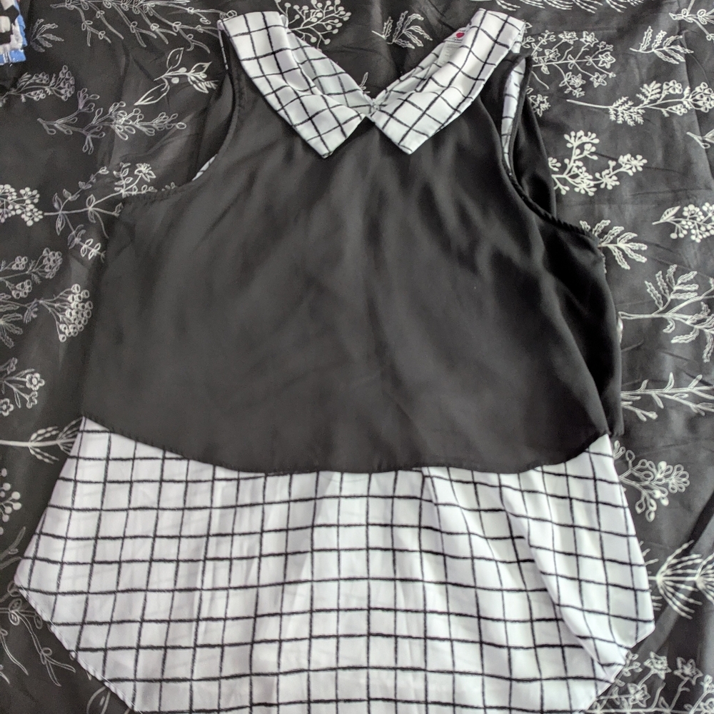 Three Hearts Black and White Checkered Blouse